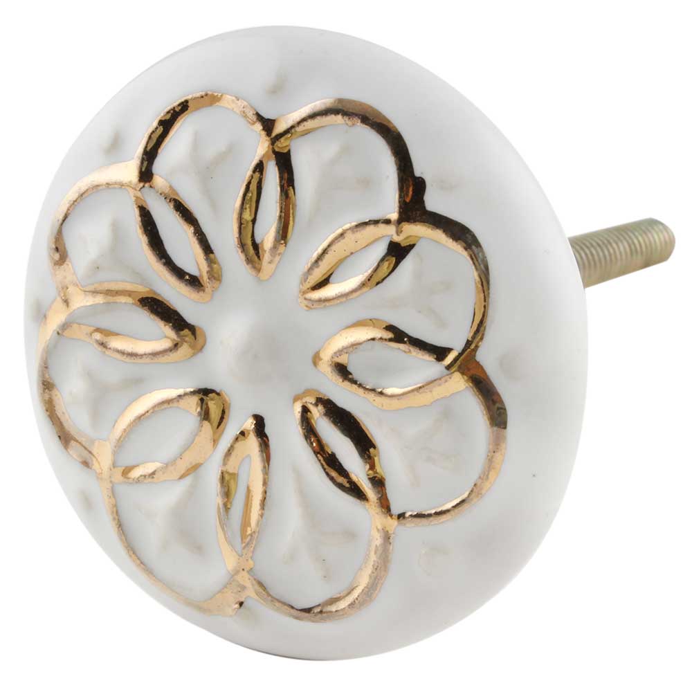 White Gold Floral Ceramic Dresser Knobs